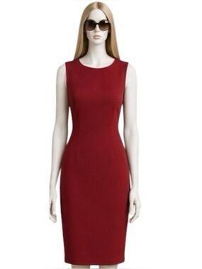 Calvin Klein Red Sleeveless Sheath Dress Crew Neck Gold Zip Size 10